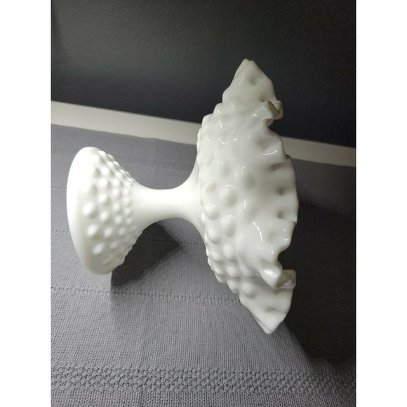 Fenton | Hobnail | Milk Glass | Ruffled 8" Wide Footed Bowl Vase - Picture 5 of 10